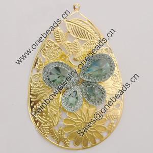 Iron Pendant With Crystal Beads. Fashion Jewelry findings. Lead-free. 67x44mm Sold by Bag