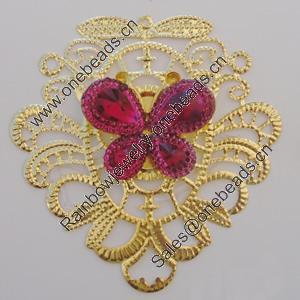 Iron Pendant With Crystal Beads. Fashion Jewelry findings. Lead-free. Flower 70x68mm Sold by Bag