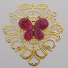 Iron Pendant With Crystal Beads. Fashion Jewelry findings. Lead-free. Flower 70x68mm Sold by Bag