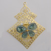 Iron Pendant With Crystal Beads. Fashion Jewelry findings. Lead-free. 80x66mm Sold by Bag