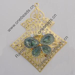 Iron Pendant With Crystal Beads. Fashion Jewelry findings. Lead-free. 80x66mm Sold by Bag