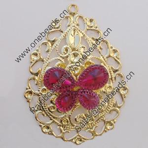 Iron Pendant With Crystal Beads. Fashion Jewelry findings. Lead-free. 76x55mm Sold by Bag