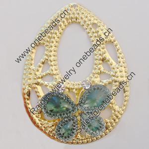 Iron Pendant With Crystal Beads. Fashion Jewelry findings. Lead-free. Teardrop 51x68mm Sold by Bag