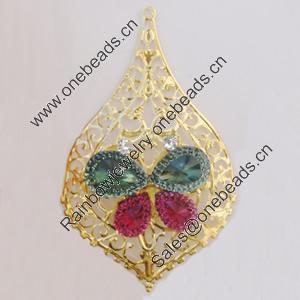 Iron Pendant With Crystal Beads. Fashion Jewelry findings. Lead-free. 48x80mm Sold by Bag