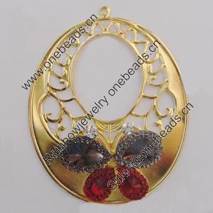 Iron Pendant With Crystal Beads. Fashion Jewelry findings. Lead-free. 69x56mm Sold by Bag