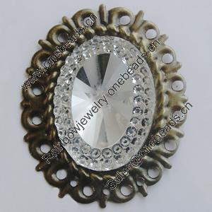 Iron Cabochons With Crystal Beads. Fashion jewelry findings. Lead-free. 37x30mm Sold by Bag