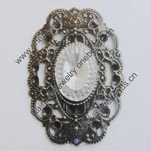 Iron Cabochons With Crystal Beads. Fashion jewelry findings. Lead-free. 27x43mm Sold by Bag