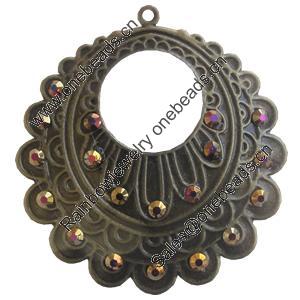 Iron Pendant With Crystal Beads. Fashion Jewelry findings. Lead-free. 51x48mm Sold by Bag