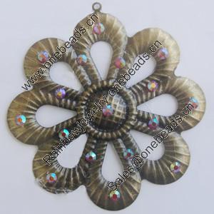 Iron Pendant With Crystal Beads. Fashion Jewelry findings. Lead-free. Flower 59mm Sold by Bag