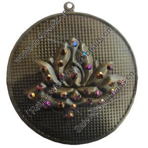 Iron Pendant With Crystal Beads. Fashion Jewelry findings. Lead-free. 58mm Sold by Bag