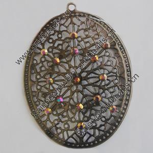 Iron Pendant With Crystal Beads. Fashion Jewelry findings. Lead-free. 63x47mm Sold by Bag