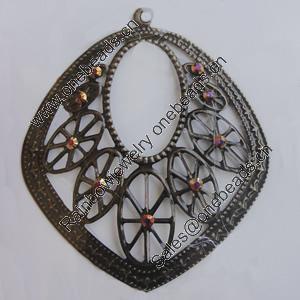 Iron Pendant With Crystal Beads. Fashion Jewelry findings. Lead-free. 59x68mm Sold by Bag