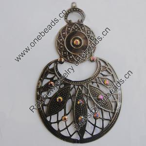 Iron Pendant With Crystal Beads. Fashion Jewelry findings. Lead-free. 77x46mm Sold by Bag