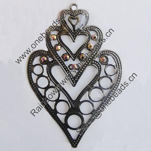 Iron Pendant With Crystal Beads. Fashion Jewelry findings. Lead-free. 55x85mm Sold by Bag