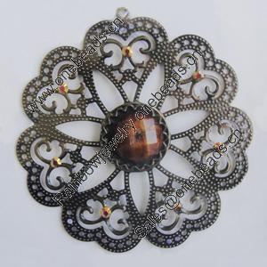 Iron Pendant With Resin Beads. Fashion Jewelry findings. Lead-free. Flower 67mm Sold by Bag