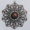 Iron Pendant With Resin Beads. Fashion Jewelry findings. Lead-free. Flower 66mm Sold by Bag