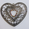 Iron Pendant With Crystal Beads. Fashion Jewelry findings. Lead-free. Heart 64x60mm Sold by Bag