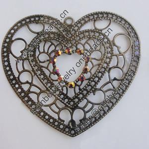 Iron Pendant With Crystal Beads. Fashion Jewelry findings. Lead-free. Heart 64x60mm Sold by Bag