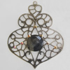 Iron Pendant With Crystal Beads. Fashion Jewelry findings. Lead-free. 71x61mm Sold by Bag
