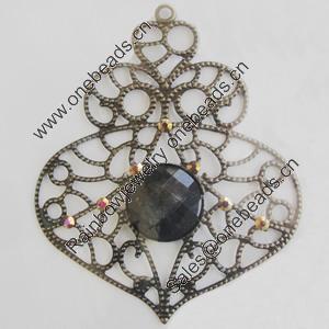 Iron Pendant With Crystal Beads. Fashion Jewelry findings. Lead-free. 71x61mm Sold by Bag