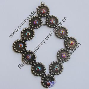 Iron Pendant With Crystal Beads. Fashion Jewelry findings. Lead-free. 62x46mm Sold by Bag