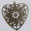 Iron Pendant With Crystal Beads. Fashion Jewelry findings. Lead-free. Heart 66x60mm Sold by Bag
