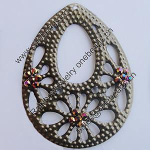 Iron Pendant With Crystal Beads. Fashion Jewelry findings. Lead-free. Teardrop 52x70mm Sold by Bag