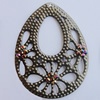 Iron Pendant With Crystal Beads. Fashion Jewelry findings. Lead-free. Teardrop 52x70mm Sold by Bag