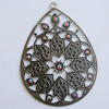 Iron Pendant With Crystal Beads. Fashion Jewelry findings. Lead-free. Teardrop 78x57mm Sold by Bag