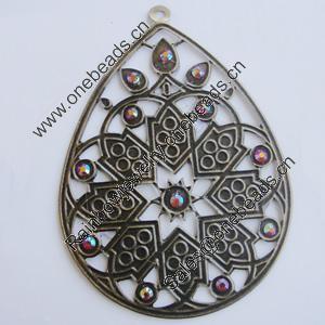 Iron Pendant With Crystal Beads. Fashion Jewelry findings. Lead-free. Teardrop 78x57mm Sold by Bag