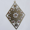 Iron Pendant With Crystal Beads. Fashion Jewelry findings. Lead-free. Diamond 90x60mm Sold by Bag