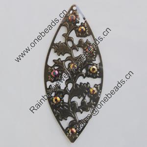 Iron Pendant With Crystal Beads. Fashion Jewelry findings. Lead-free. 64x26mm Sold by Bag