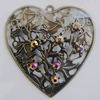Iron Pendant With Crystal Beads. Fashion Jewelry findings. Lead-free. Heart 41x40mm Sold by Bag