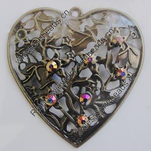 Iron Pendant With Crystal Beads. Fashion Jewelry findings. Lead-free. Heart 41x40mm Sold by Bag