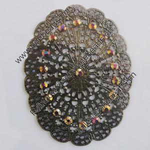 Iron Cabochons With Crystal Beads. Fashion jewelry findings. Lead-free. 54x42mm Sold by Bag