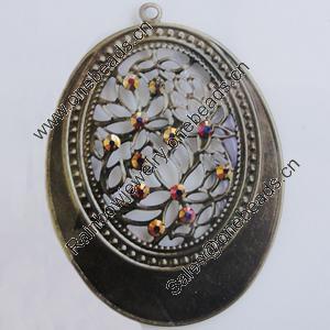 Iron Pendant With Crystal Beads. Fashion Jewelry findings. Lead-free. 61x44mm Sold by Bag