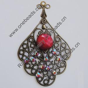 Iron Pendant With Resin Beads. Fashion Jewelry findings. Lead-free. Flower 61x38mm Sold by Bag