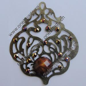 Iron Pendant With Crystal Beads. Fashion Jewelry findings. Lead-free. 60x50mm Sold by Bag