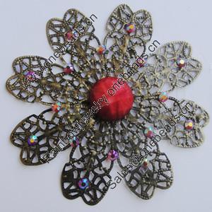 Iron Cabochons With Resin Beads. Fashion jewelry findings. Lead-free. Flower 64mm Sold by Bag