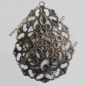 Iron Pendant With Crystal Beads. Fashion Jewelry findings. Lead-free. 71x57mm Sold by Bag