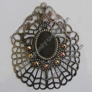 Iron Pendant With Crystal Beads. Fashion Jewelry findings. Lead-free. 65x51mm Sold by Bag