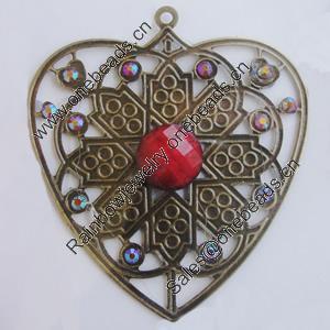 Iron Pendant With Resin Beads. Fashion Jewelry findings. Lead-free. Heart 66x60mm Sold by Bag