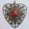 Iron Pendant With Resin Beads. Fashion Jewelry findings. Lead-free. Heart 66x60mm Sold by Bag