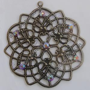 Iron Pendant With Crystal Beads. Fashion Jewelry findings. Lead-free. 45mm Sold by Bag
