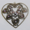 Iron Pendant With Crystal Beads. Fashion Jewelry findings. Lead-free. Heart 62x58mm Sold by Bag