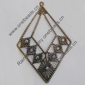 Iron Pendant With Crystal Beads. Fashion Jewelry findings. Lead-free. Diamond 51x77mm Sold by Bag