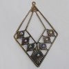 Iron Pendant With Crystal Beads. Fashion Jewelry findings. Lead-free. Diamond 51x77mm Sold by Bag