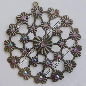Iron Pendant With Crystal Beads. Fashion Jewelry findings. Lead-free. 57mm Sold by Bag