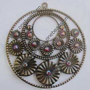 Iron Pendant With Crystal Beads. Fashion Jewelry findings. Lead-free. 60mm Sold by Bag