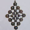 Iron Pendant With Crystal Beads. Fashion Jewelry findings. Lead-free. Diamond 55x79mm Sold by Bag